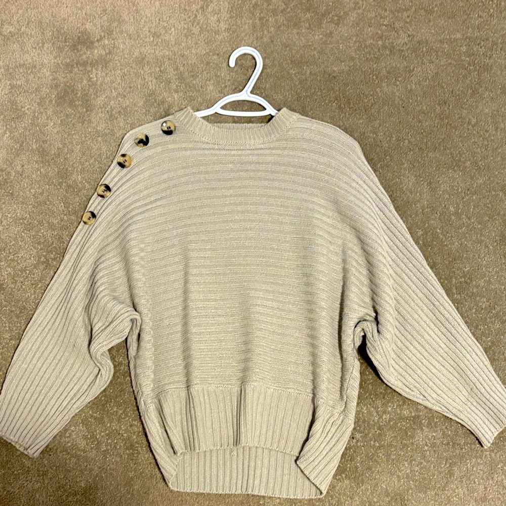 Elegant Beige Sweater with Button Accents